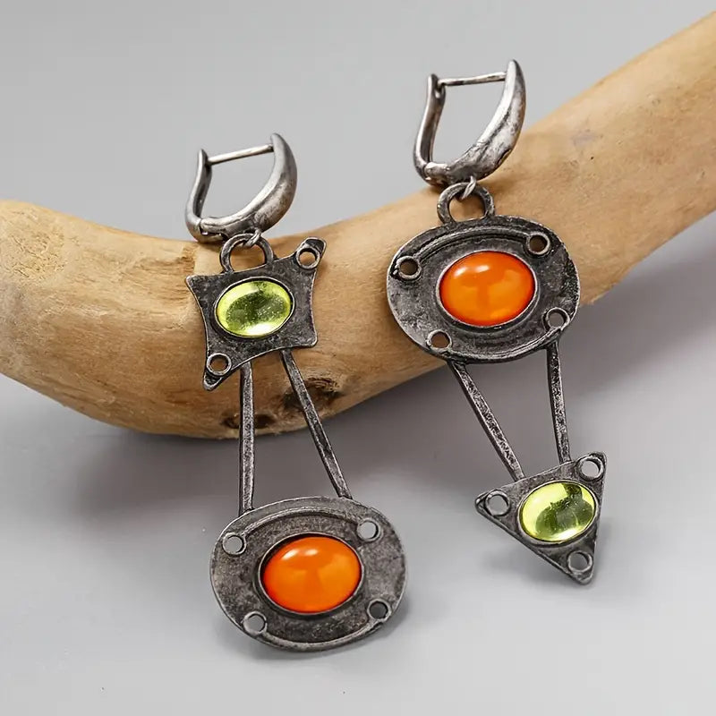 Asymmetric - Green/Orange Earrings