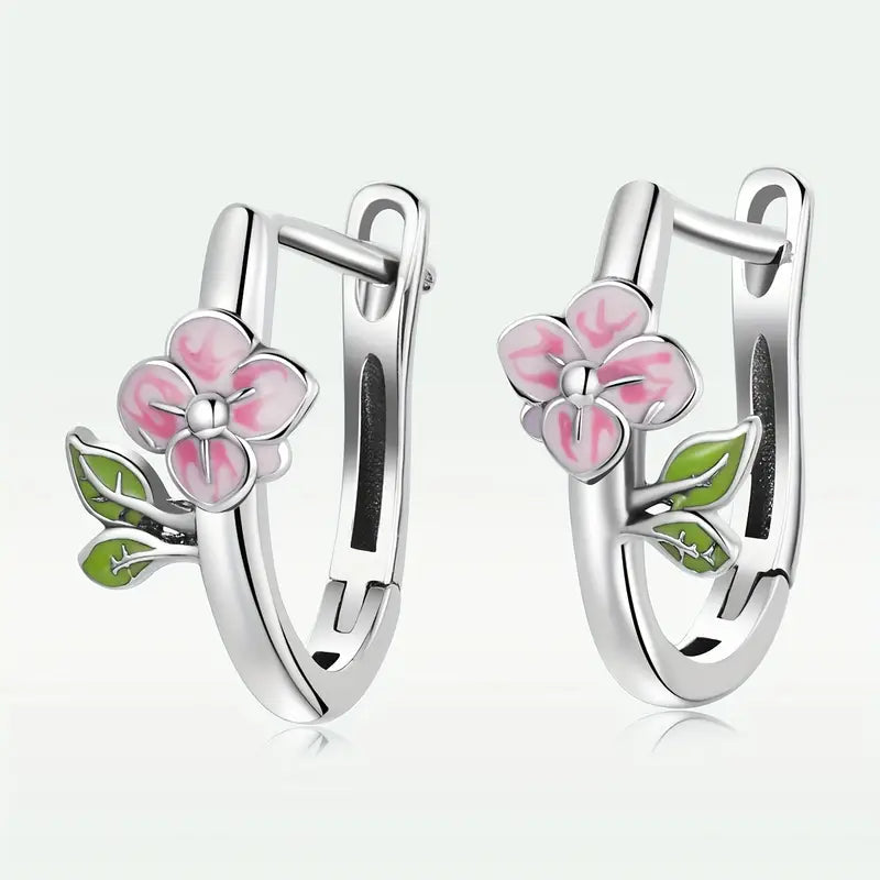 Sterling Enamel Cherry Blossom Earrings