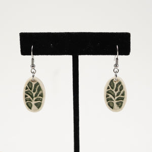Oval Earrings, Green w/Tree