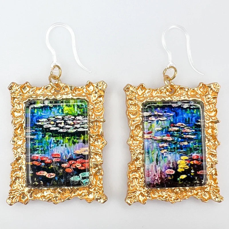 Framed "Water Lilies" Art Earrings