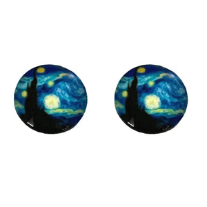 Van Gogh Button Artwork Earrings - "Starry Nights"