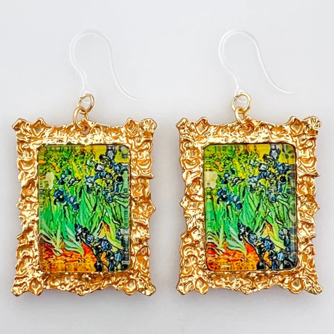 Framed "Irises" Art Earrings